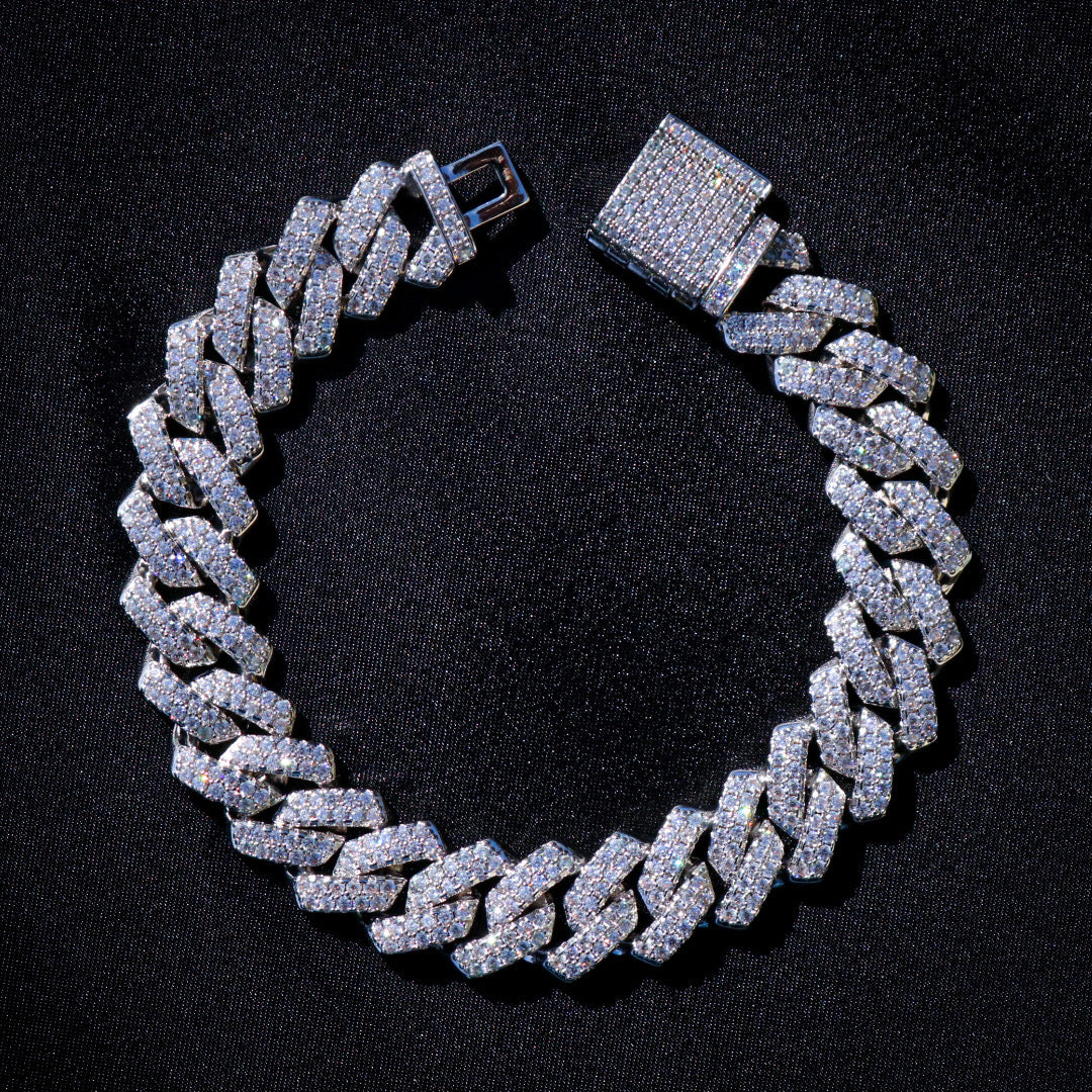 13mm Diamond Prong Link Cuban Bracelet - White Gold