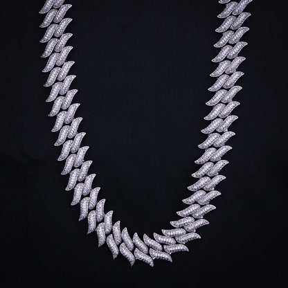 18mm Iced Out Spiked Cuban Chain - White Gold