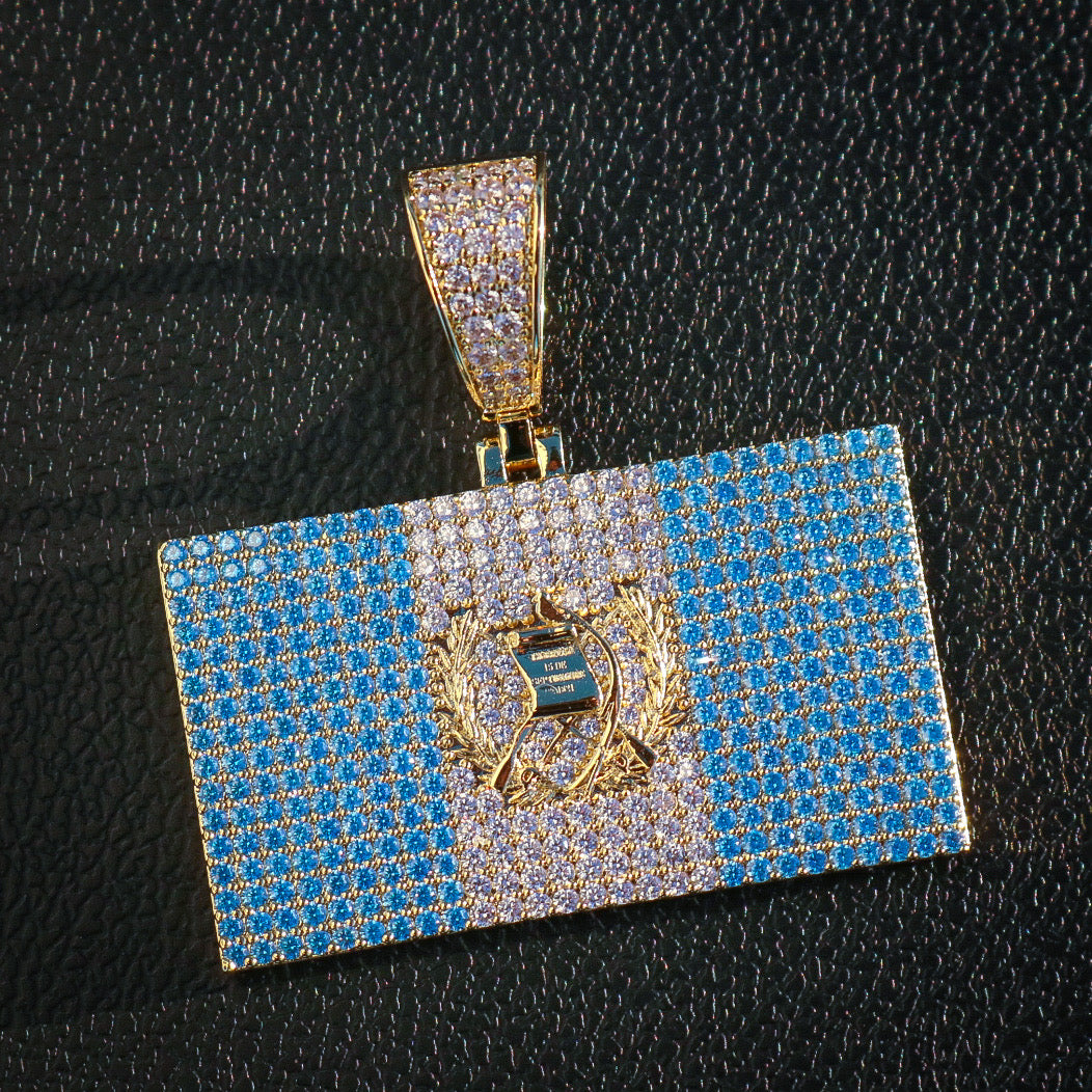 Iced Out Guatemala Flag Pendant - Gold