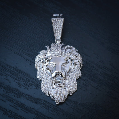 Iced out Lion Pendant - White Gold
