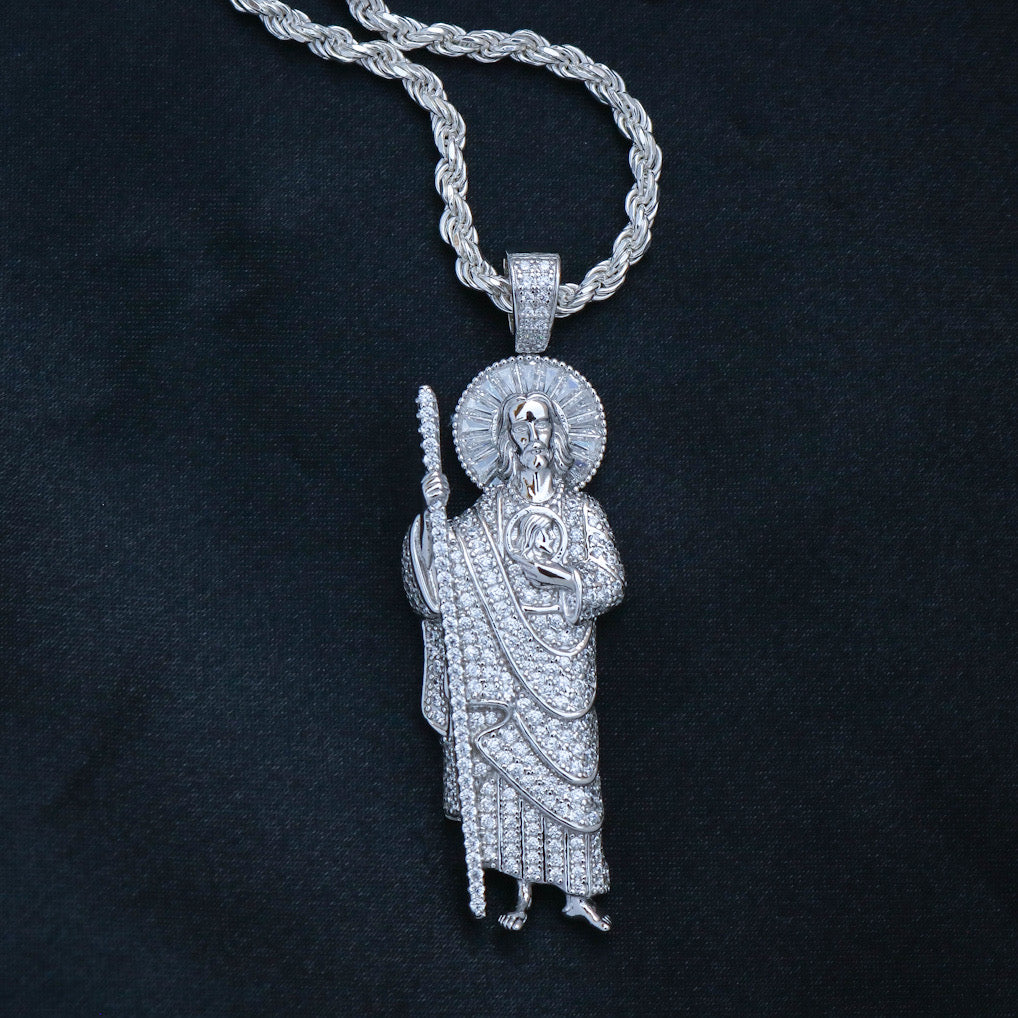 Iced Baguette San Judas Pendant - Real 925 Silver