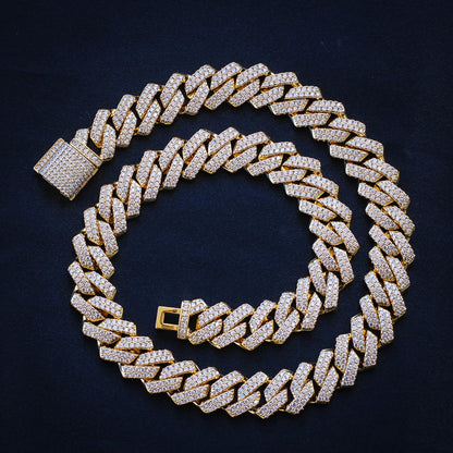 Women's 13mm Diamond Prong link Cuban chain - Gold
