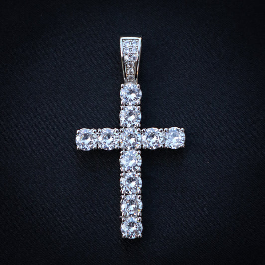 Large Diamond Cross Pendant - White Gold