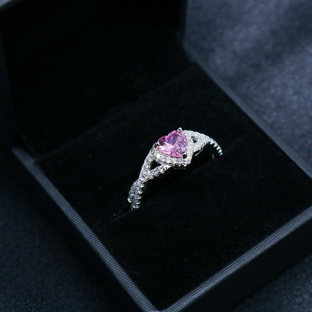 Pink Heart Infinity CZ Diamond Ring - 925 Silver