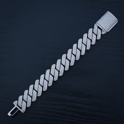 19mm Diamond Prong Link Cuban Bracelet - White Gold