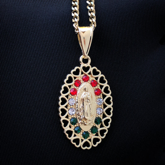 Virgin Mary Heart Bezel Necklace with stones