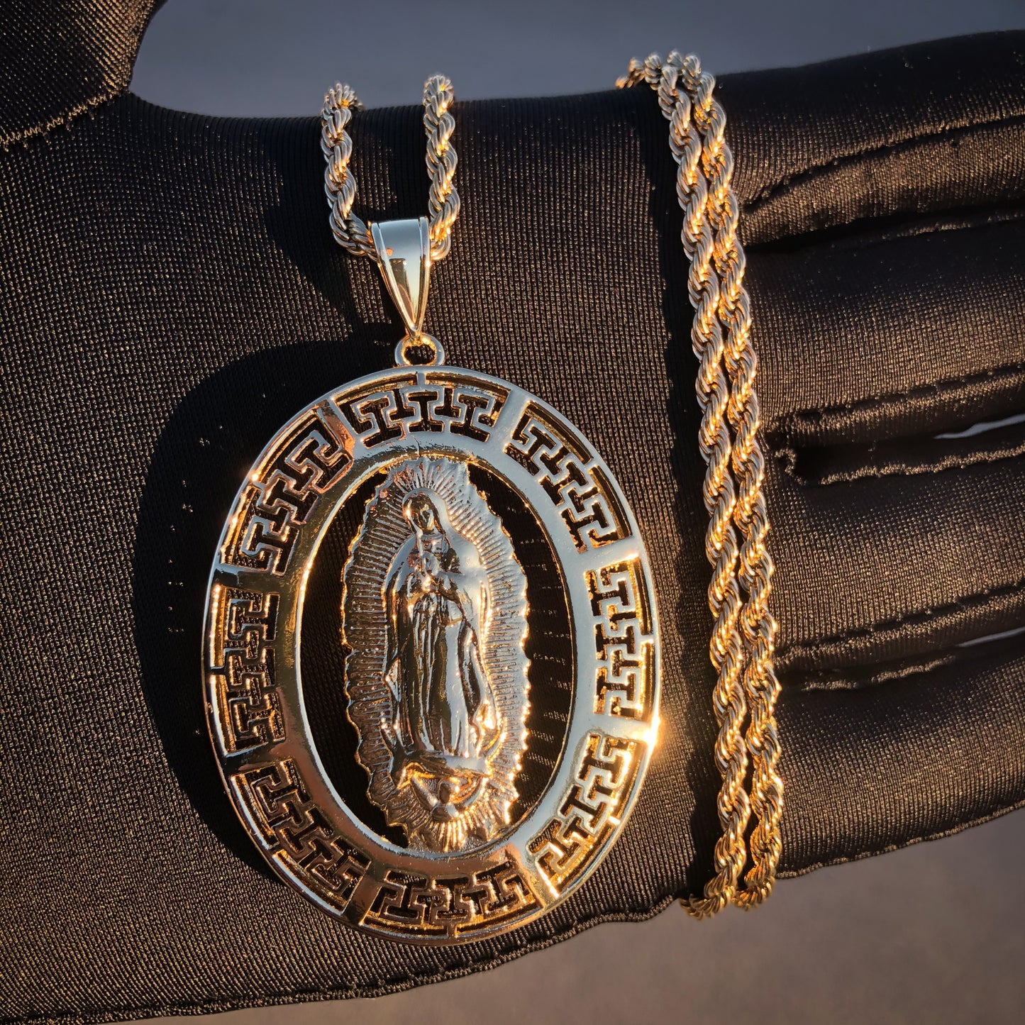 Oval Bezel Virgin Mary pendant