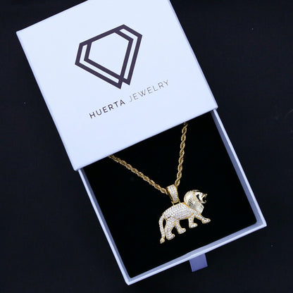 Small Iced Out Lion Pendant - Gold