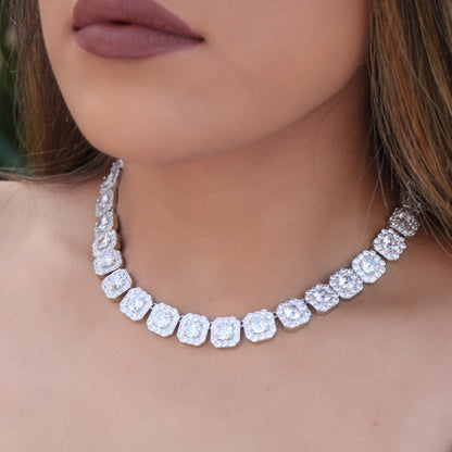 Clustered Tennis Necklace - White Gold