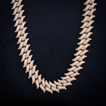 18mm Iced Out Spiked Cuban Chain - Gold
