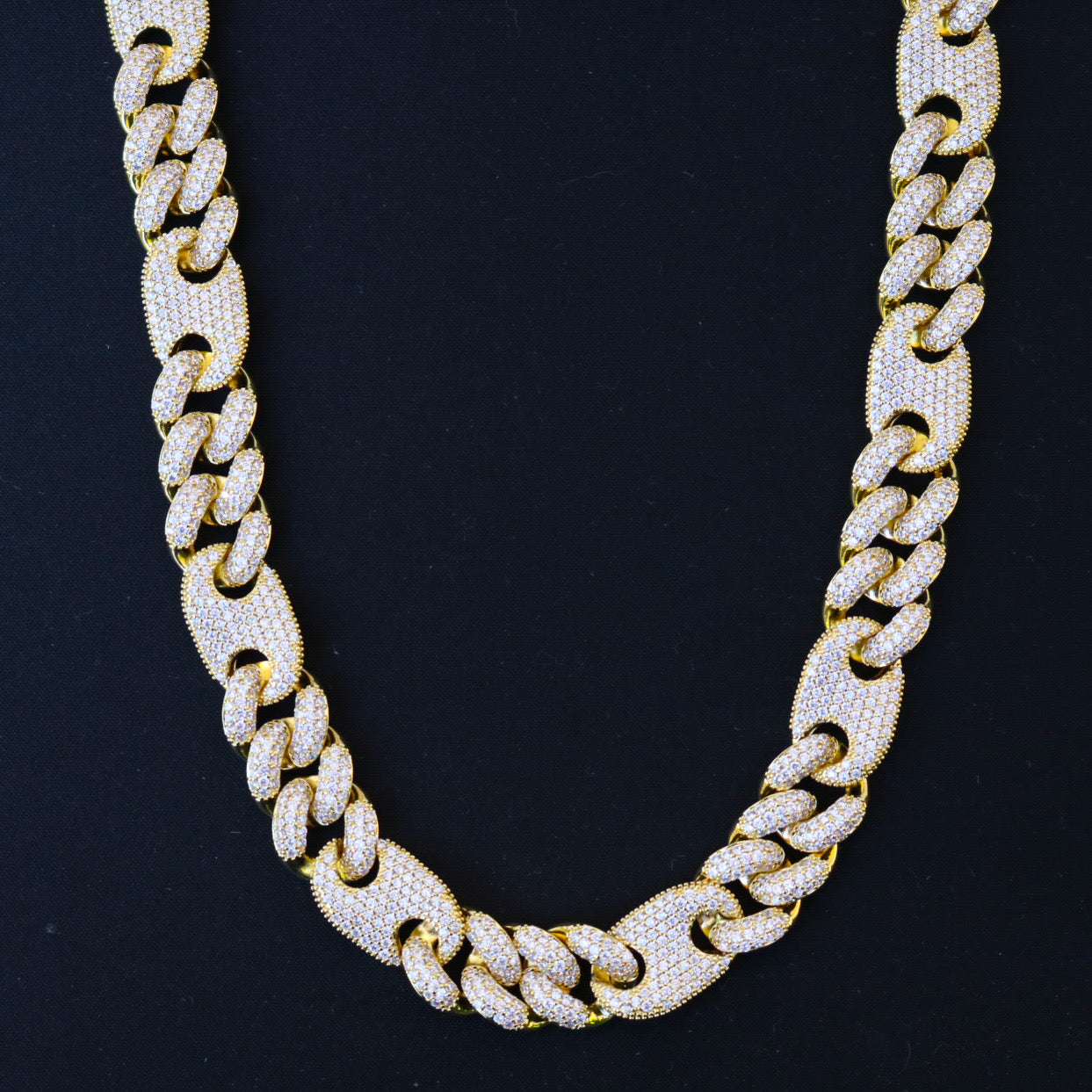 16mm Designer Cuban Link Diamond Chain - Gold