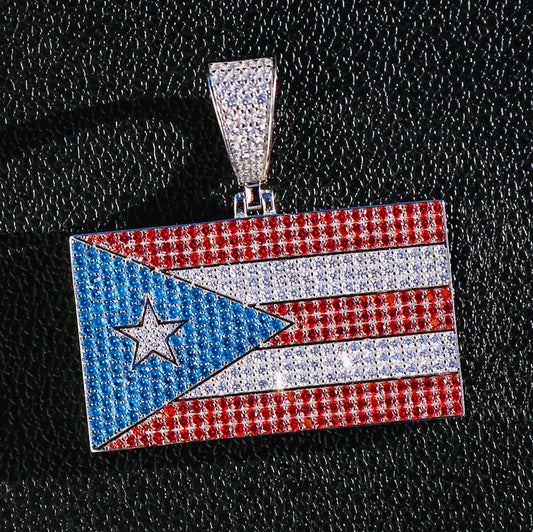 Iced Out Puerto Rico Flag Pendant - Real 925 Silver