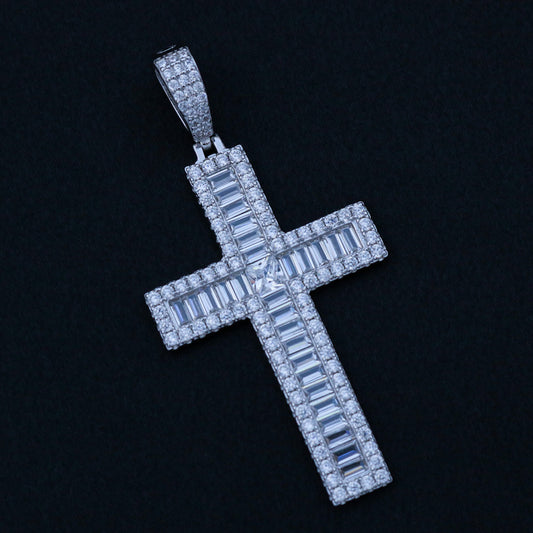 Iced Out Baguette Cross Pendant - 925 Silver