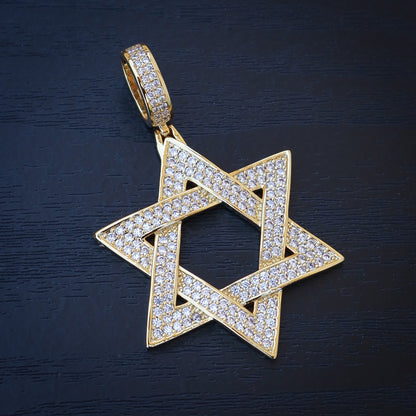 Iced out Star of David Pendant - Gold