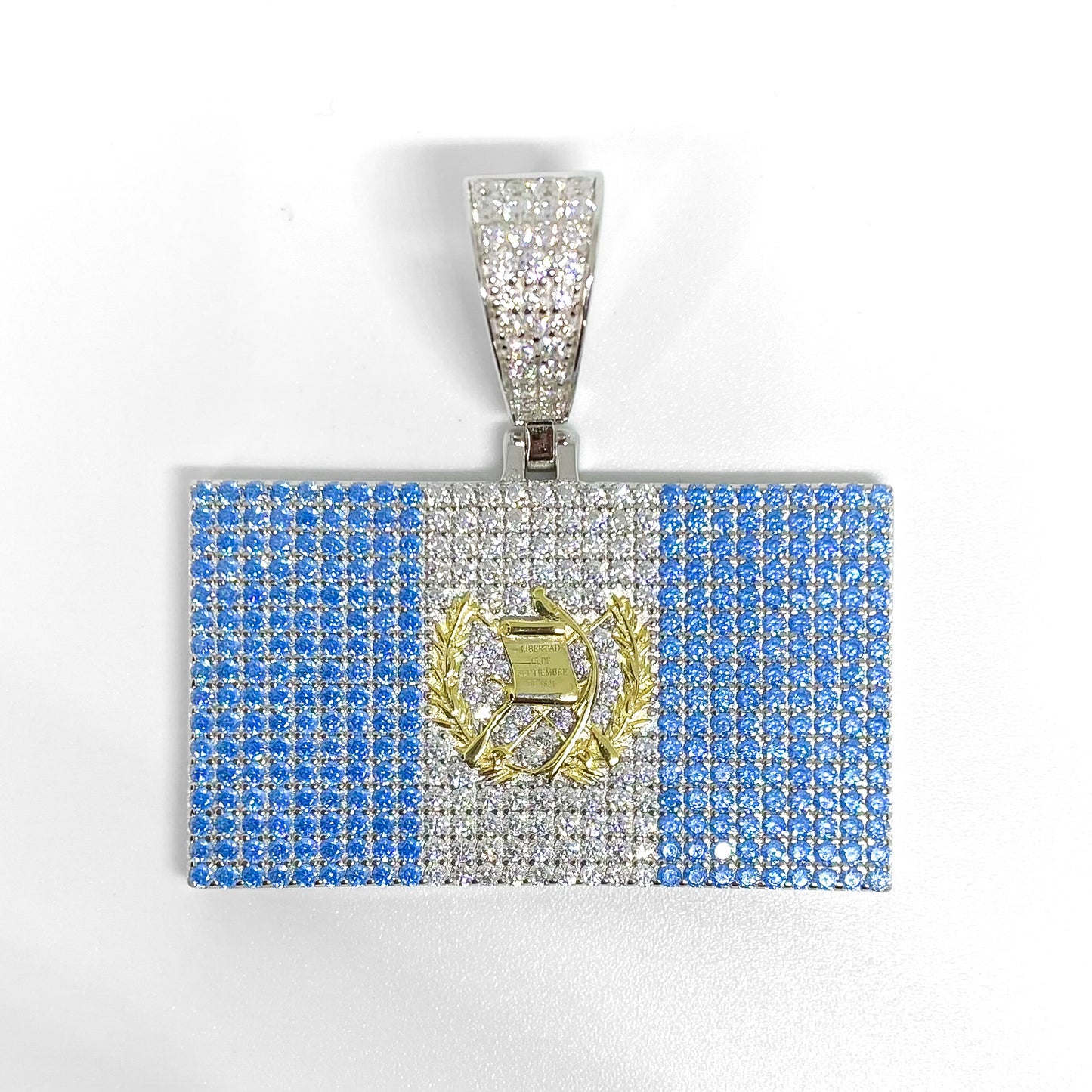Iced Out Guatemala Flag Pendant - Real 925 Silver
