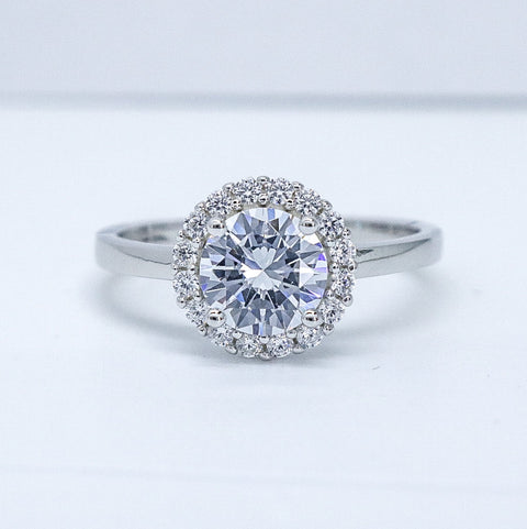 Halo Round Cut CZ Diamond Ring - 925 Silver