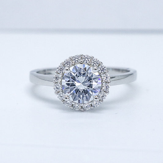 925 Silver - Halo Round Cut CZ Diamond Ring