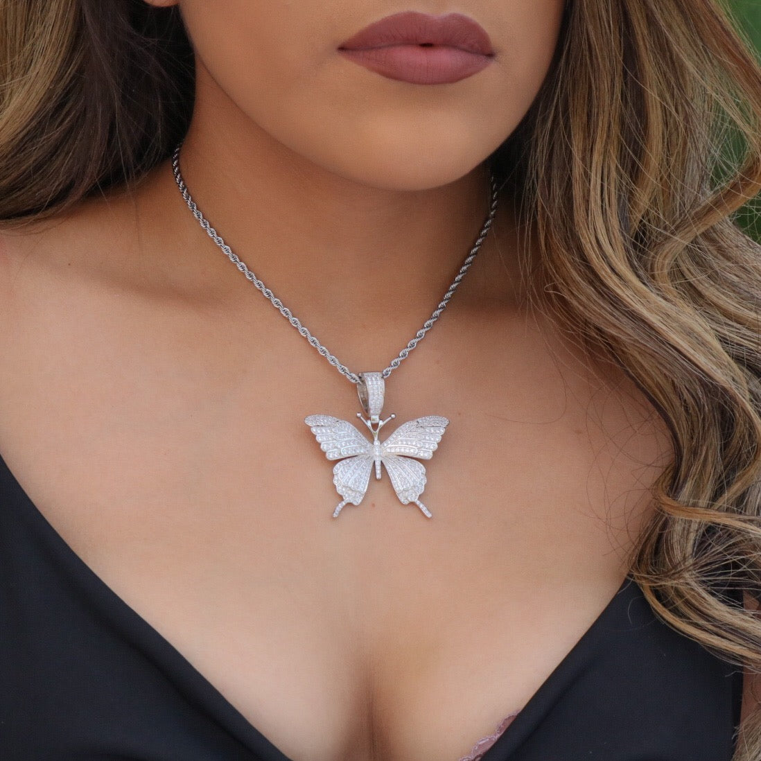 Diamond Butterfly Necklace - White Gold