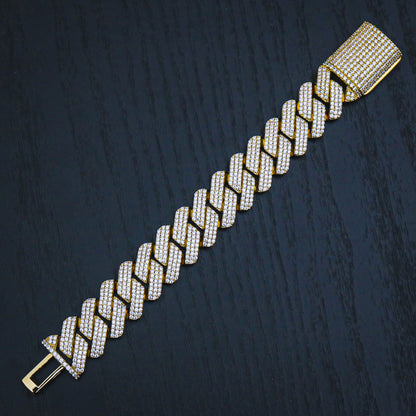 19mm Diamond Prong Link Cuban Bracelet - Gold