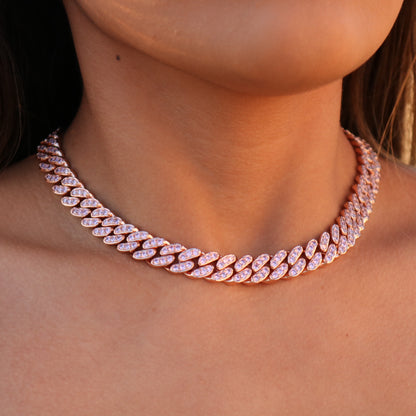 Women's 12mm Iced Out Miami Cuban Chain - Rose Gold