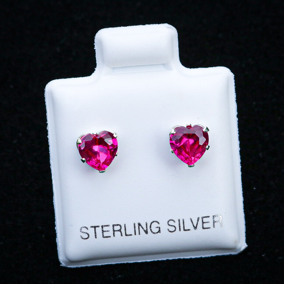 5mm Heart Cut Ruby CZ Diamond Stud Earrings - Real 925 Silver