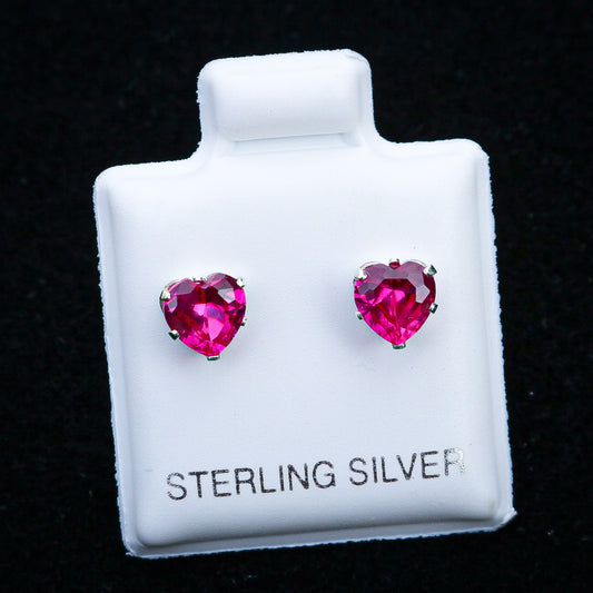 5mm Heart Cut Ruby CZ Diamond Stud Earrings - 925 Silver