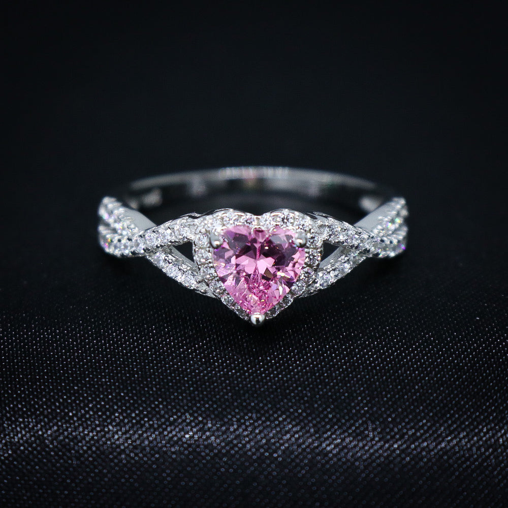 Pink Heart Infinity CZ Diamond Ring - 925 Silver