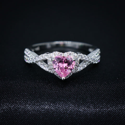 Pink Heart Infinity CZ Diamond Ring - 925 Silver