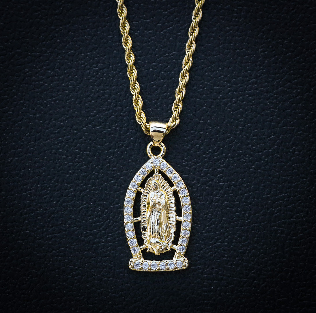Virgin Mary CZ Necklace - Gold