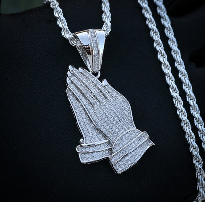 Iced Out Praying Hands - Real 925 Silver