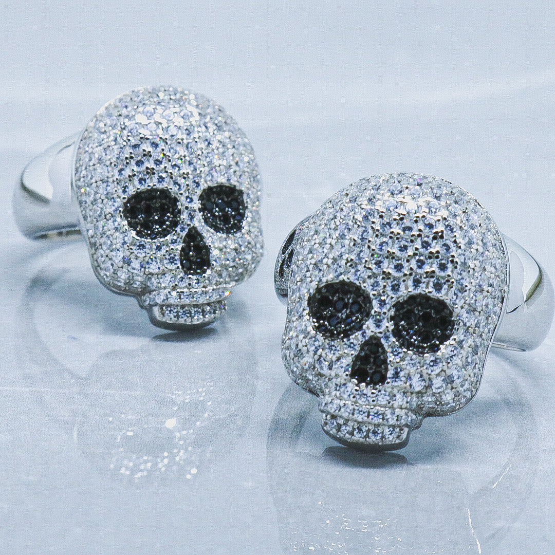 Men's Iced out Skull Ring - Real 925 Silver