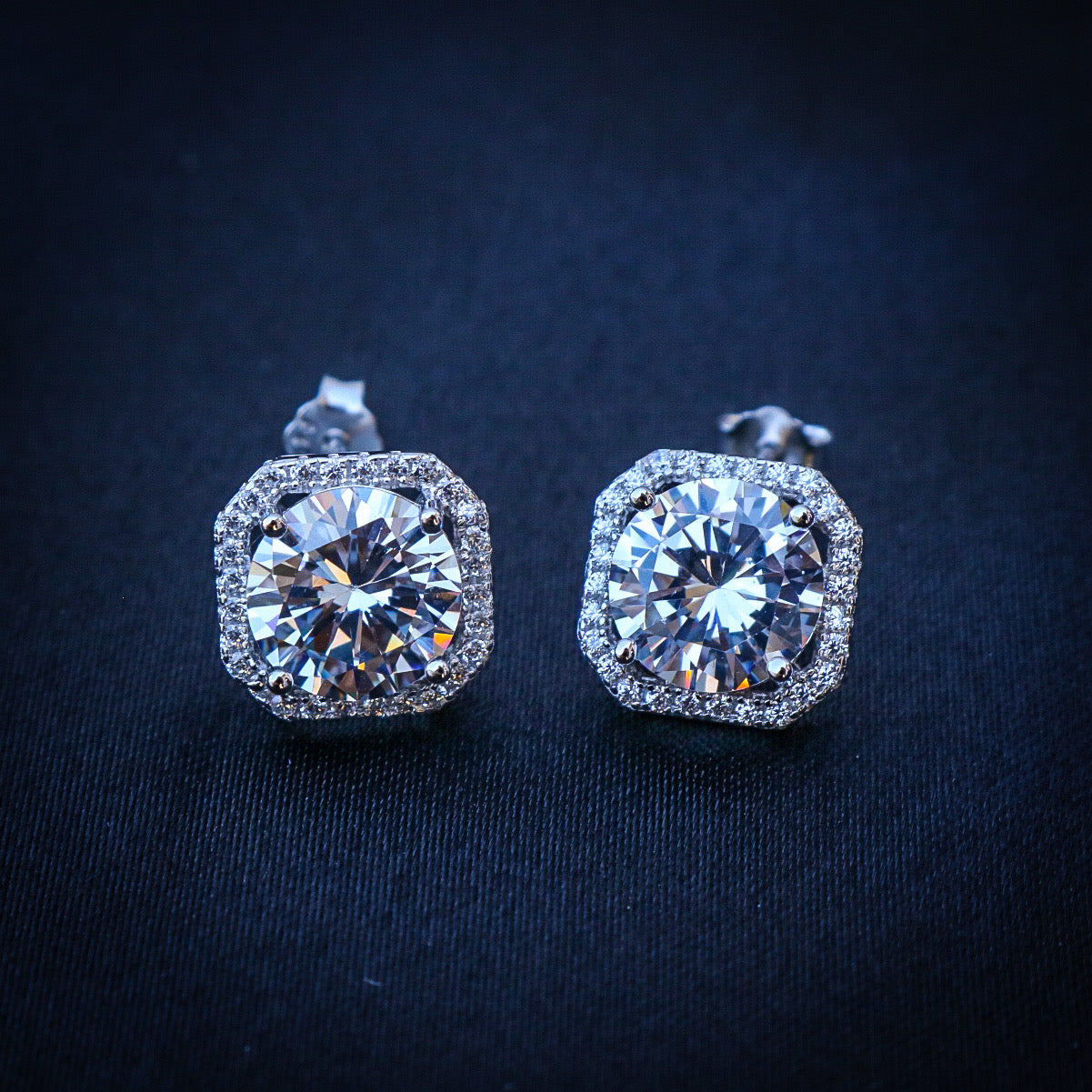 Real 925 Silver - Iced out Diamond Stud Earrings
