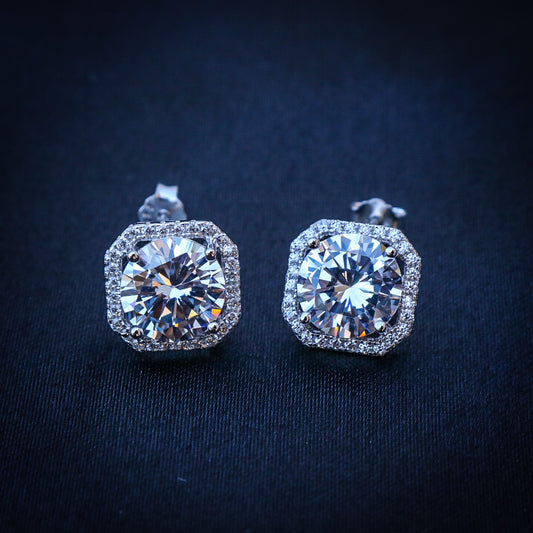 Iced out Diamond Stud Earrings - 925 Silver