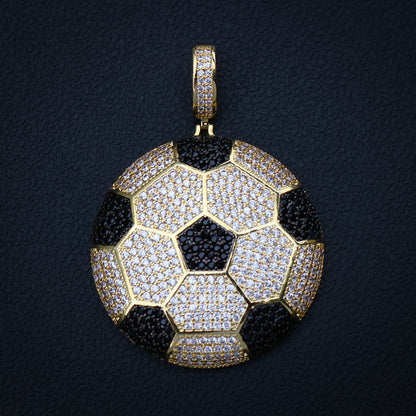 Large Iced Out Soccer Ball Pendant - Gold