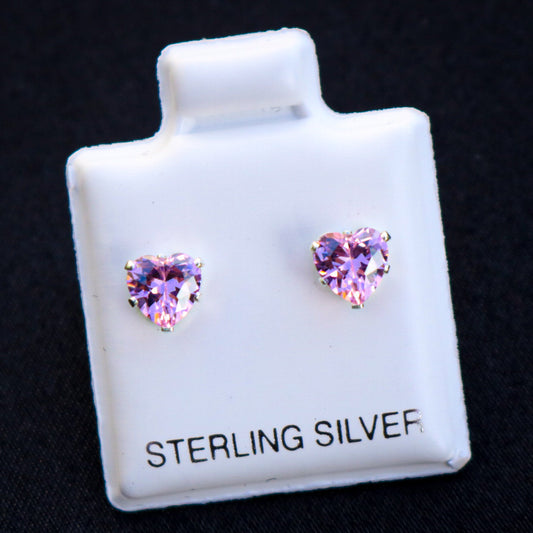 925 Silver - 5mm Pink Heart Cut CZ Diamond Stud Earrings