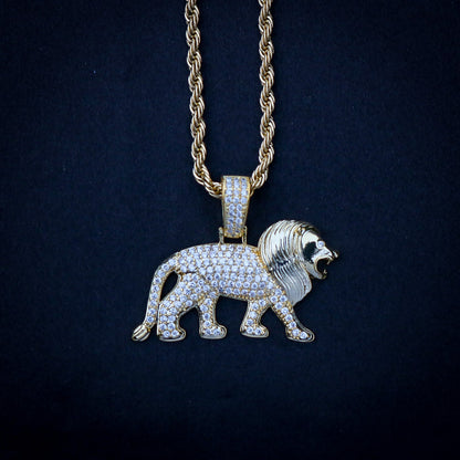 Small Iced Out Lion Pendant - Gold