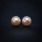 8mm Peach Pink Round Freshwater Pearl Earrings - Real 925 Silver
