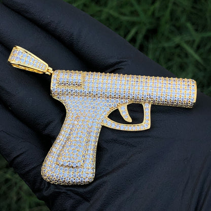 Large Iced out Handgun Pendant - Gold